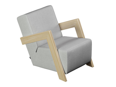 由灰色织物制成的扶手椅和由白色背景3d渲染的织物制成的木制扶手