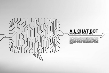 与电路板图形风格的点和线连接对话气泡图标。通信网络的概念。