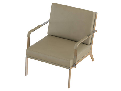 米色办公室扶手椅3d渲染白色背景