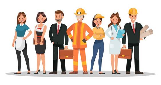 工程师角色职业角色设计.包括服务员,商人,工程师,医生等.照片