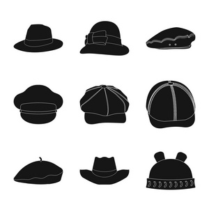 帽子和帽子标志的矢量设计。股票的头饰和辅助向量图标集