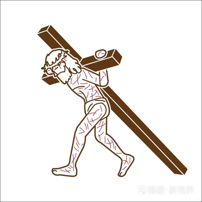 耶稣基督背负十字架卡通图形矢量插画-正版商用图片18pov9-摄图新视界