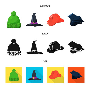 服装和帽子标志的矢量插图。一套用于网络的服装和贝雷帽库存符号