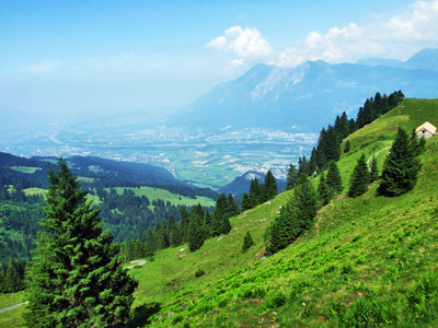 瑞士圣加仑阿尔维耶山州莱茵河河谷莱茵河景观