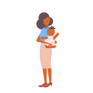 爱的母亲抱着她的小新生儿快乐年轻家庭母亲概念卡通人物全长孤立的单位
