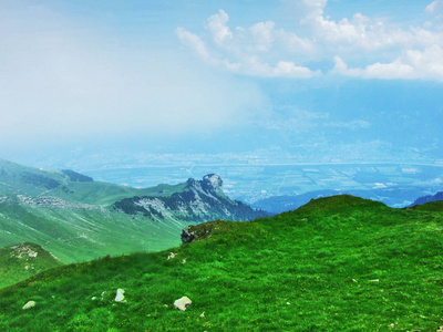 瑞士圣加仑阿尔维耶山州莱茵河河谷莱茵河景观