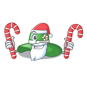 圣诞老人，吉祥物衣橱里有糖果沙滩帽，矢量插图