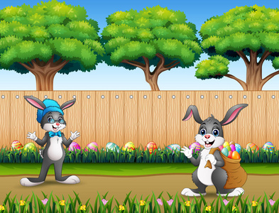 复活节背景与兔子的自然