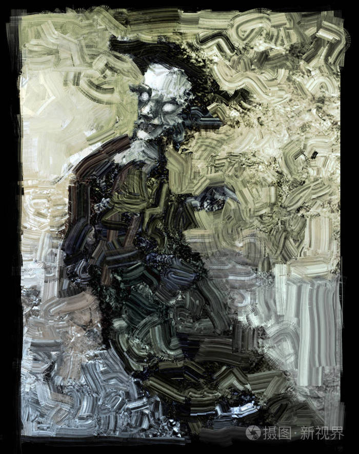 数字传统画鬼生物恐怖乡村抽象插图