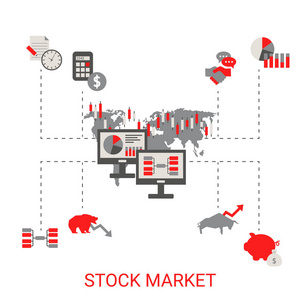 股票市场概念与金融图标。 时髦的平面设计。