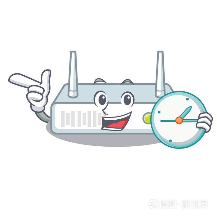 时钟路由器安装在卡通墙矢量插图中
