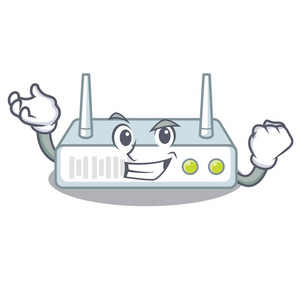 路由器安装成功的路由器安装在卡通墙矢量插图中照片