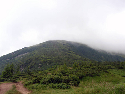 山和青山在雾中，在喀尔巴阡山脉的上空盘旋