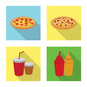 比萨饼和食品标识的孤立对象。一套比萨和意大利股票矢量图标