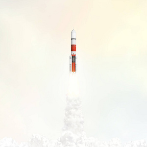 火箭在天空中发射。 由美国宇航局提供的这幅图像的元素