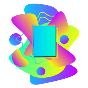 具有平面几何液体形状的文本现代艺术框架带有复制空间的渐变彩色抽象现代图形元素模板。 矢量eps10插图。