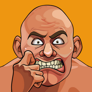 一个卡通的秃头,滑稽的可怕的人,非常害怕照片