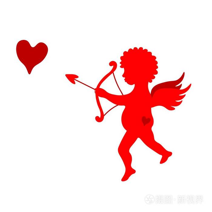 丘比特穿着红色的心. 矢量
