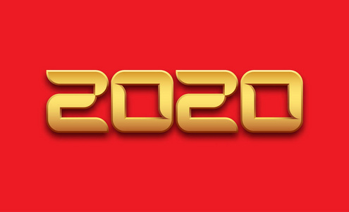闪亮的金标志, 数字2020在红色背景照片