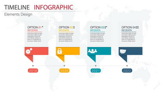 矢量抽象元素时间线信息图形4步。设计为业务，财务模板布局，宣传册，工作流程，信息，展示等..信息图表时间表。抽象3D向量..