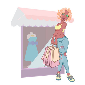 顾客.销售.有趣的卡通人物.矢量图.照片