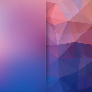 抽象马赛克背景。模糊的背景。三角形几何背景。设计元素。矢量图。紫色，橙色，蓝色。