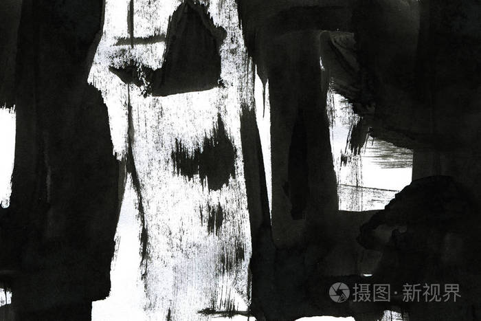 抽象墨水背景 大理石风格 白纸上的黑色油漆笔画纹理 用于网页和游戏设计的壁纸 泥艺术 笔汁的宏观图像 暗黑色漆照片 正版商用图片18qfvi 摄图新视界