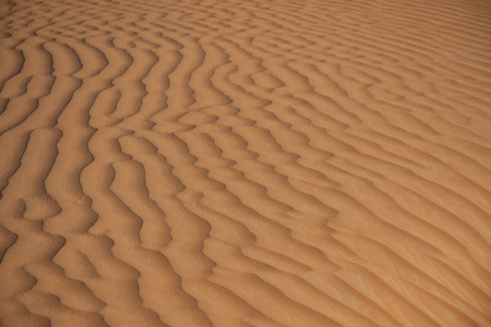 在阿联酋美丽的阳光下，波浪状沙丘背景的设计。