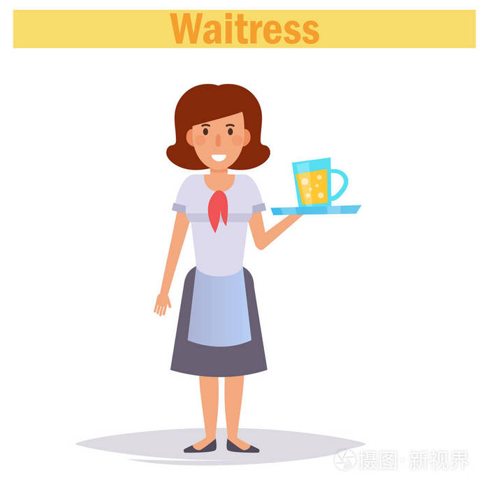 女服务生向量卡通白色背景的隔离艺术平