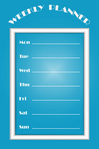 垂直空白每周规划师与白色框架和免费的地方为每一天的一周。 都在蓝色背景上。
