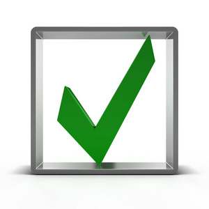 绿色检查标记图标. 重点. 3d渲染照片