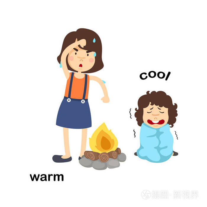 相反词温暖和凉爽的矢量插图