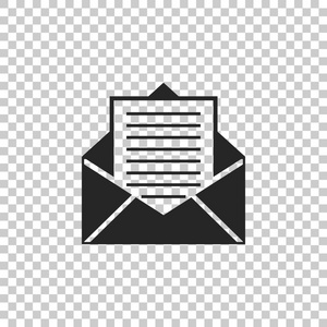 在透明背景上隔离的邮件和电子邮件图标。信封符号电子邮件。电子邮件签名。扁平设计。矢量插图
