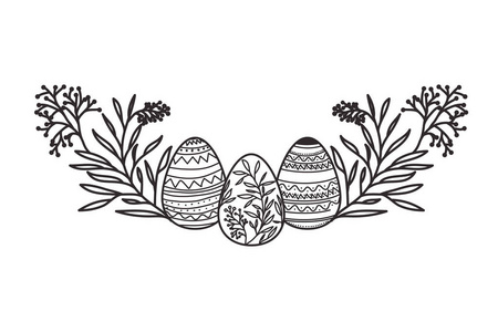 复活节彩蛋与花和叶子查出的图标