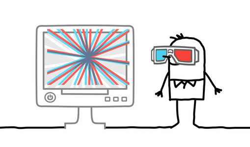 男人用3D眼镜看电脑屏幕