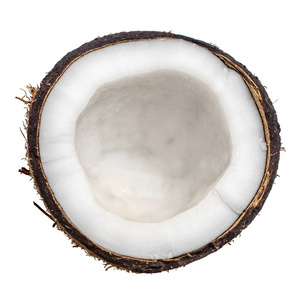 椰子。 一半孤立在白色背景上。 顶部视图