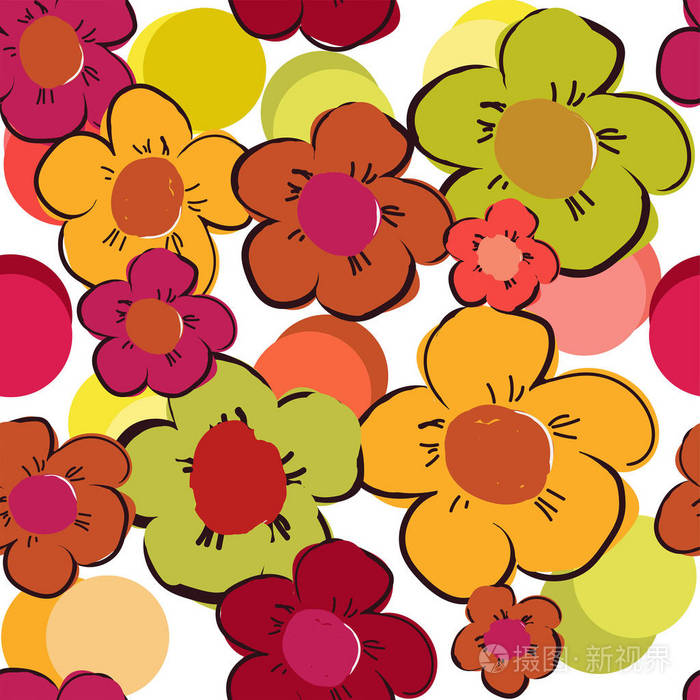 复古嬉皮博霍风格花卉图案无缝重复矢量图案