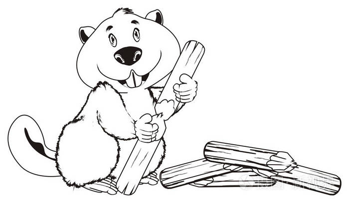 用许多原木着色微笑的海狸