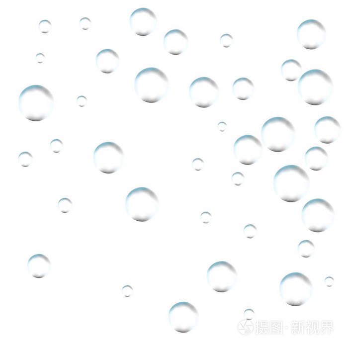 白色背景上的气泡.简单的设计,清晰的肥皂光泽,矢量插图