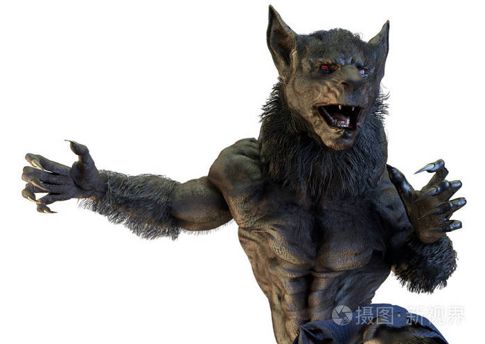 白色背景下狼人的三维插图照片-正版商用图片18qveq-摄图新视界