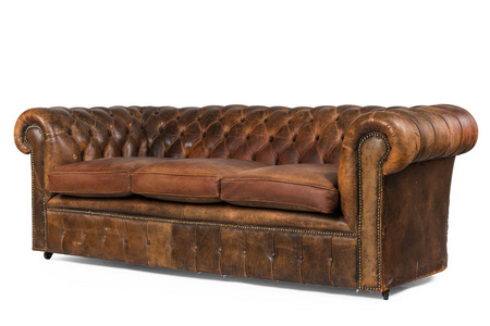 皮革沙发英国皮革切斯特菲尔德扣背原始古董 照片