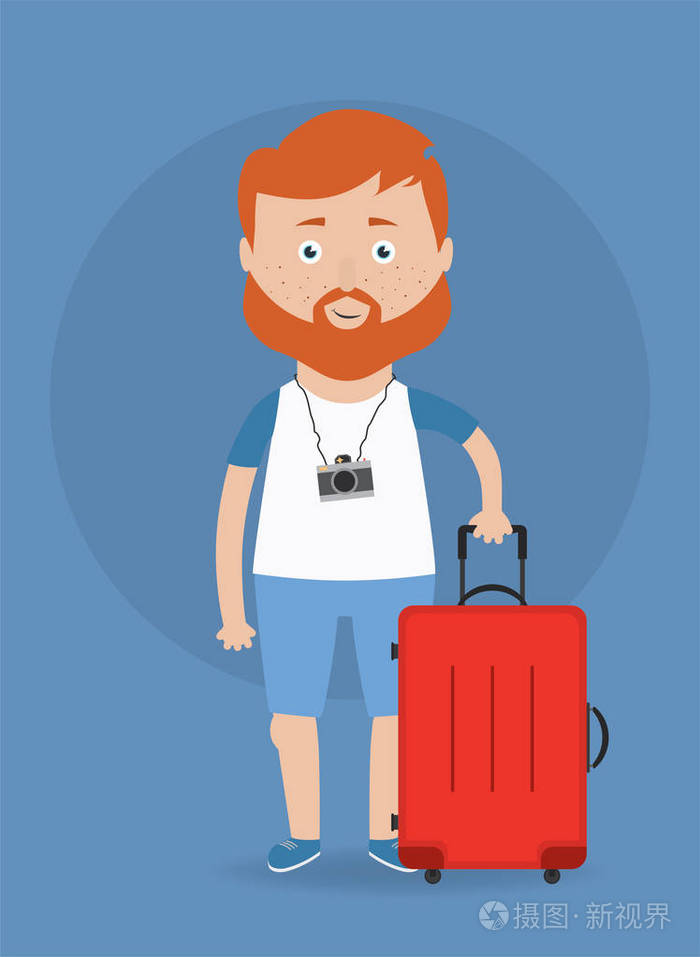 带手提箱和照相机的旅行者. 旅行概念.