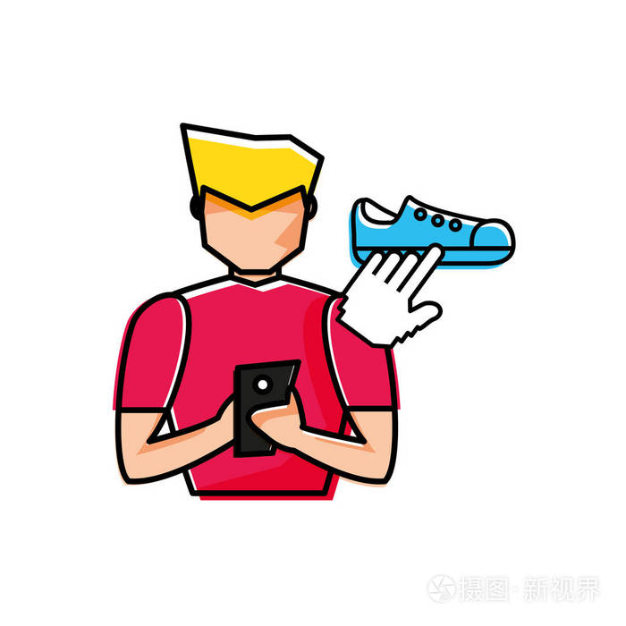 年轻人使用智能手机买鞋
