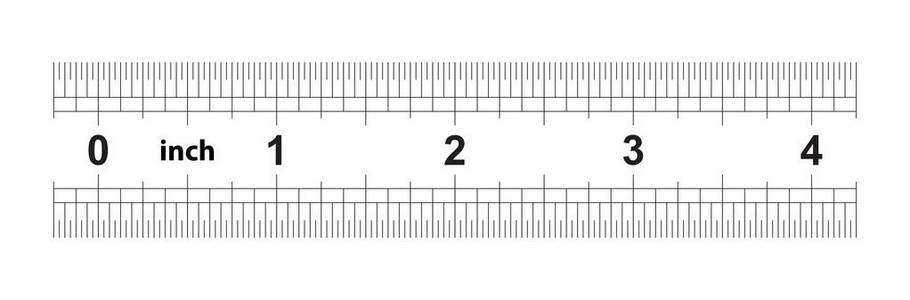 双面4英寸尺子。 按英寸划分的32个部门的价格。 精确长度测量装置。 校准网格。