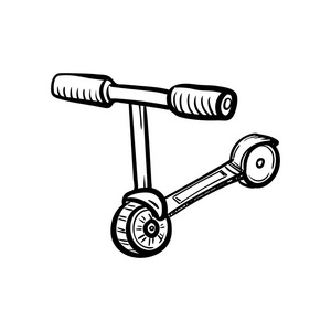 漂亮的手绘时尚儿童滑板车图标. 手绘黑色素描. 符号/符号/涂鸦.