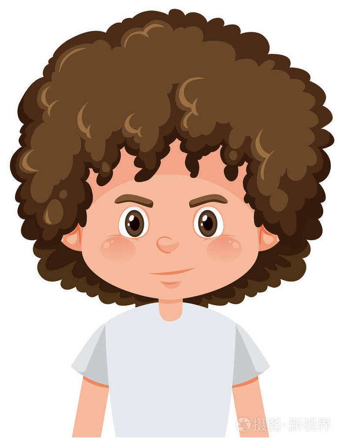一个黑发男孩卷曲的发型插图插画-正版商用图片18qyw9-摄图新视界