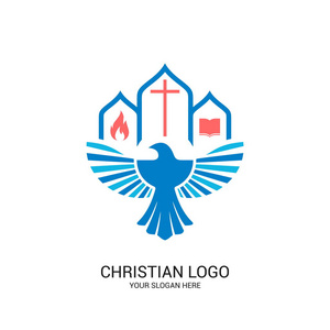 圣经符号. 主和救世主耶稣基督的教会和圣灵的象征是鸽子.照片