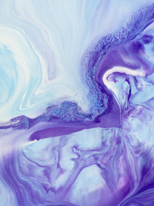 蓝色和紫色大理石抽象手画背景接近丙烯酸绘画在画布上。 当代艺术。