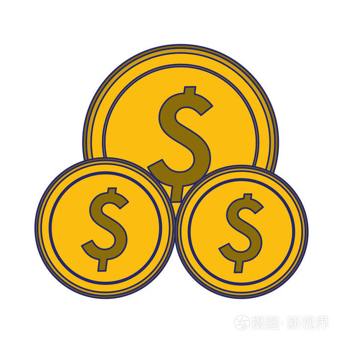 金钱硬币隔离的符号蓝线