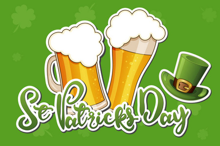 s Day Vector isolated illustration with hat, beer and clover on 